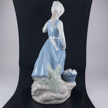 Rare Nadal Porcelain Lady with Basket & Bird Figurine, 28 cm - Very Good