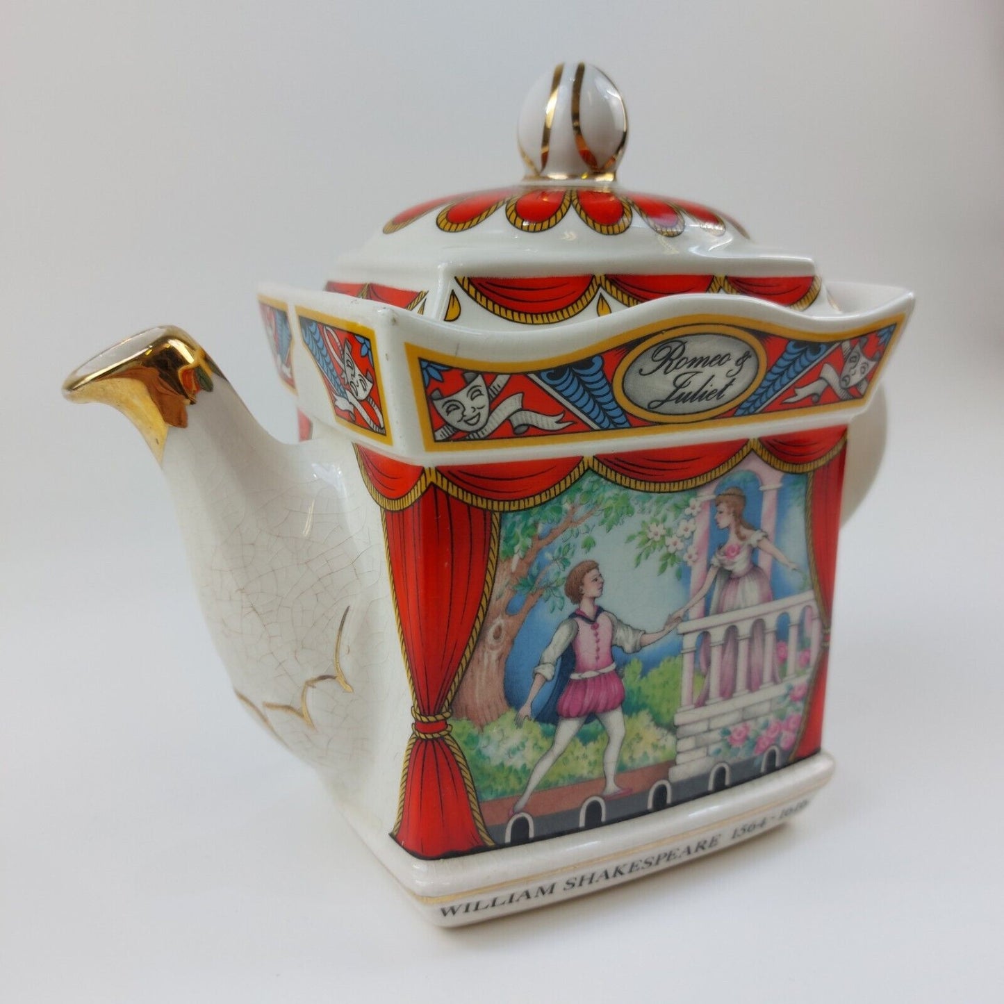 SADLER English Teapot Romeo and Juliet Gold Trim Staffordshire Collectible