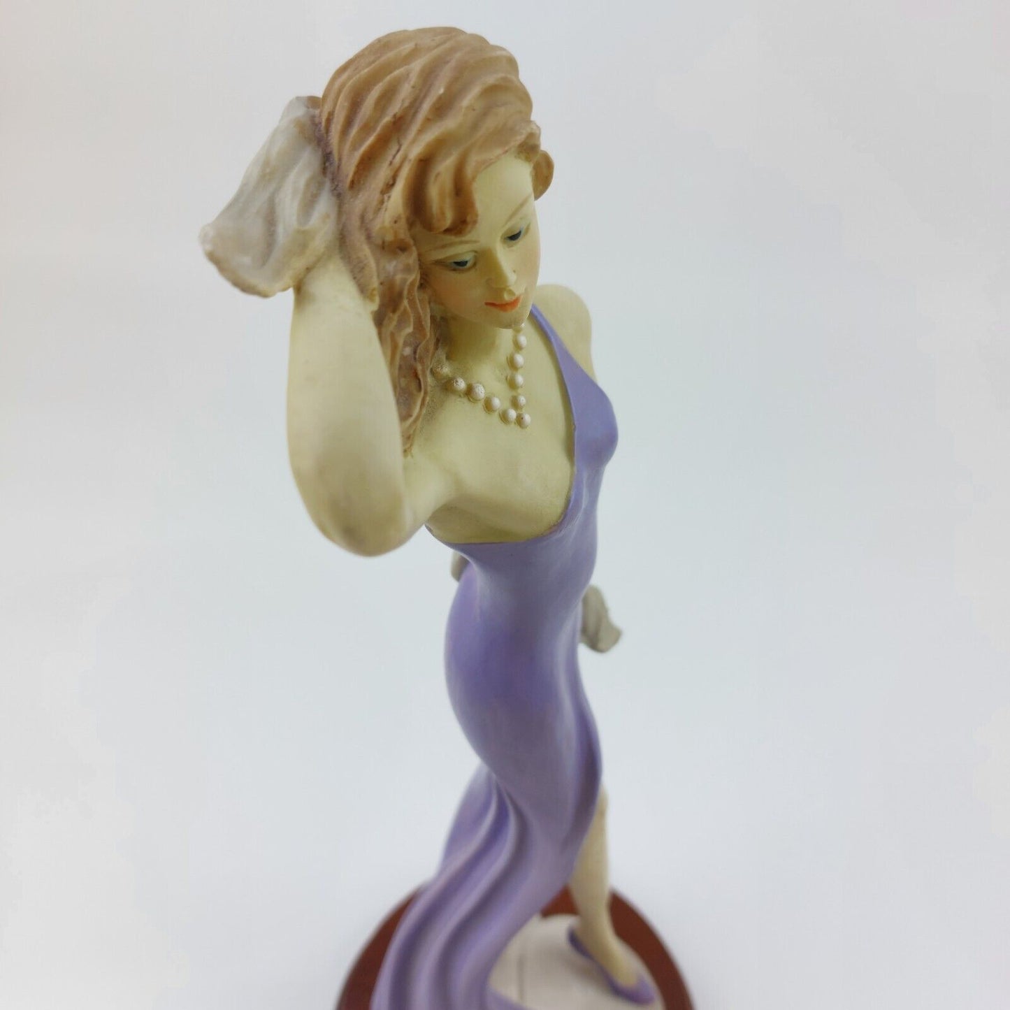 Glamorous Night Figurine - Rare 1990s Collectible in Purple Dress with Wood Base