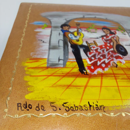 Handmade-painted Vintage Leather Jewelry Box with Flamenco Dancers- S. Sebastián