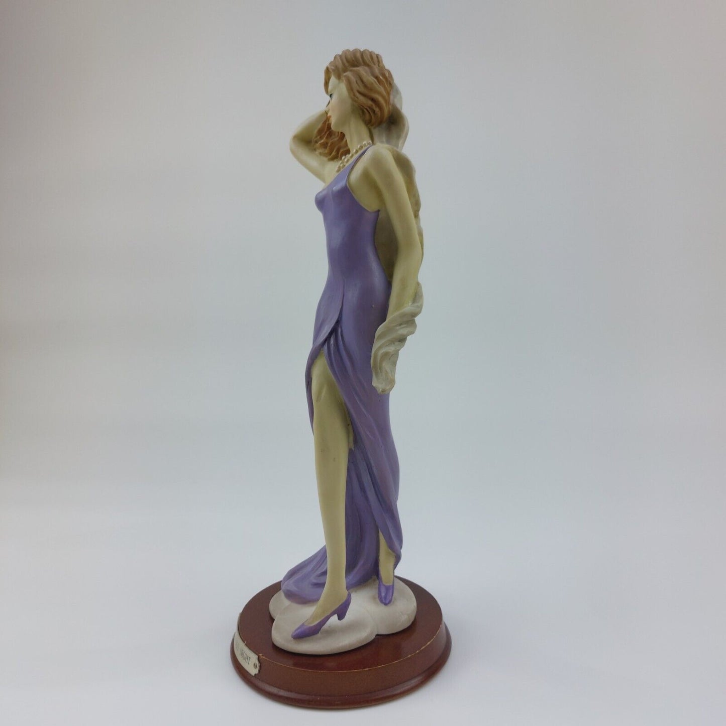 Glamorous Night Figurine - Rare 1990s Collectible in Purple Dress with Wood Base