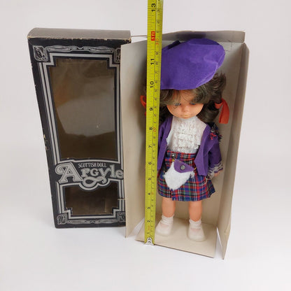 1950s Scottish Argyle Souvenir Girl Doll with Rooted Hair - Vintage Rare, 30 cm