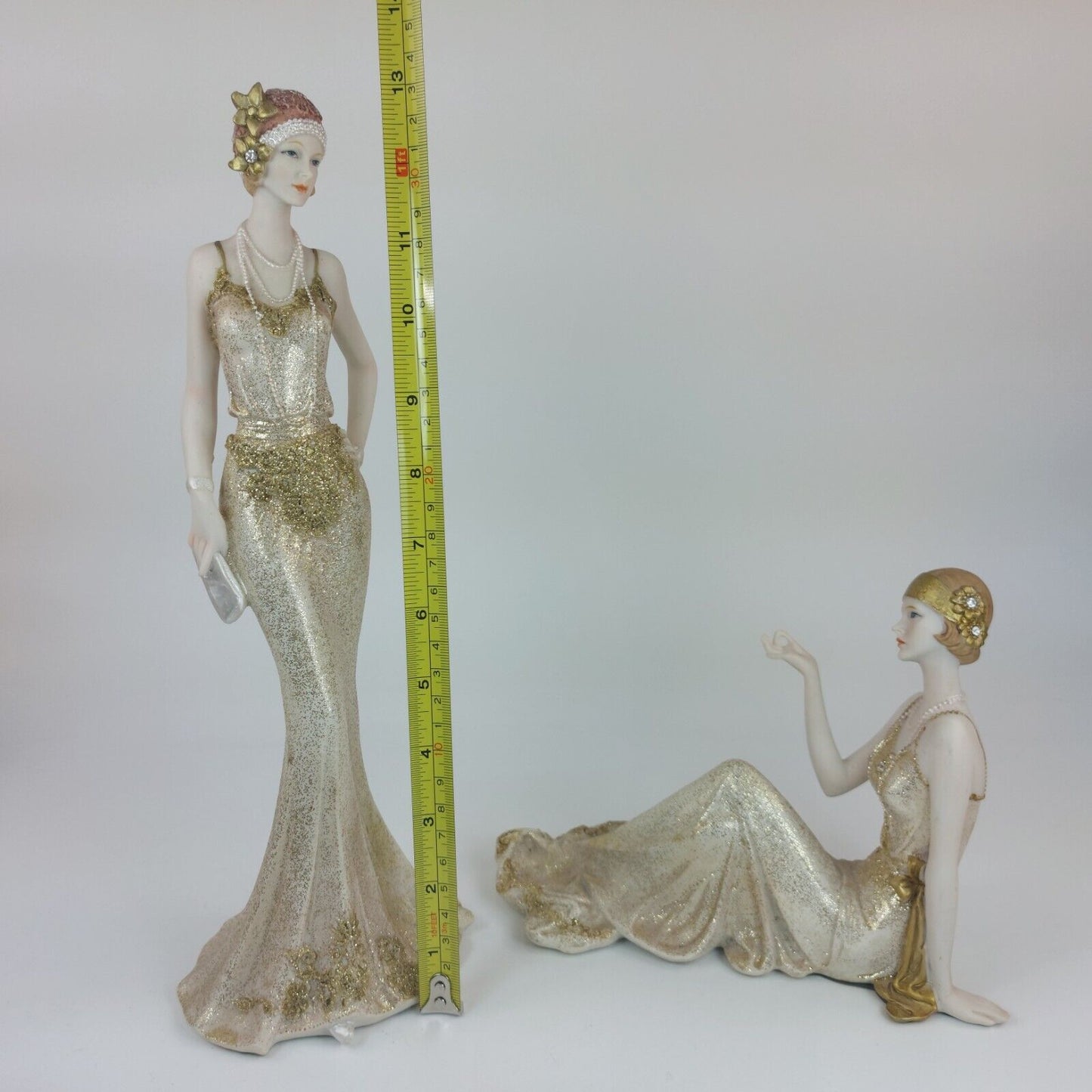 Stunning Art Deco Figurine Broadway Belles Lady Justina Set of 2 - See skirt