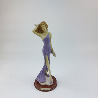 Glamorous Night Figurine - Rare 1990s Collectible in Purple Dress with Wood Base