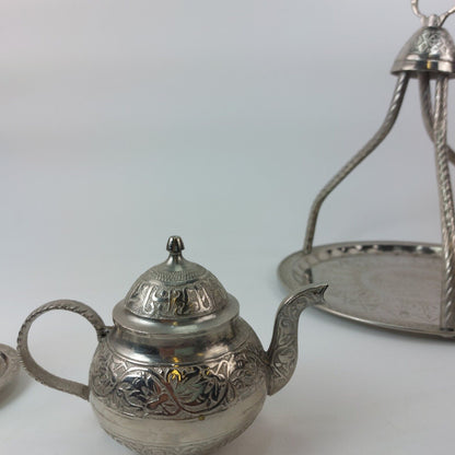 Turkish/Persian Handmade Hammered Stainless Steel Tea Set with Tray and Cups