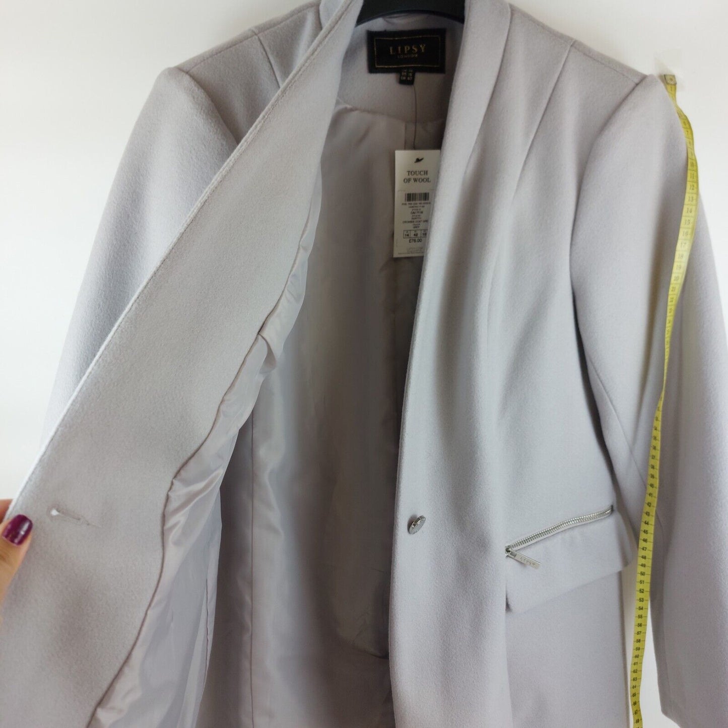 Size 14/42 Lipsy London Light Grey Coat New With Tag