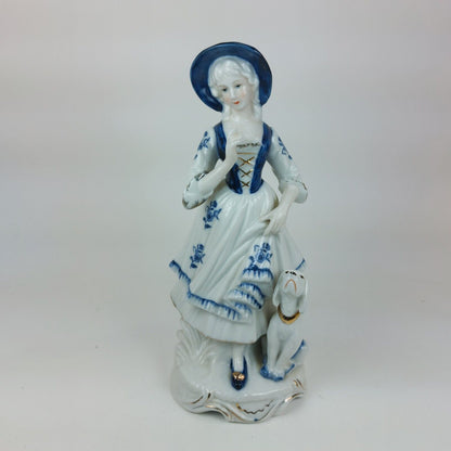 Leonardo Collection Porcelain Lady Figurine with Dog, Blue and White Dress