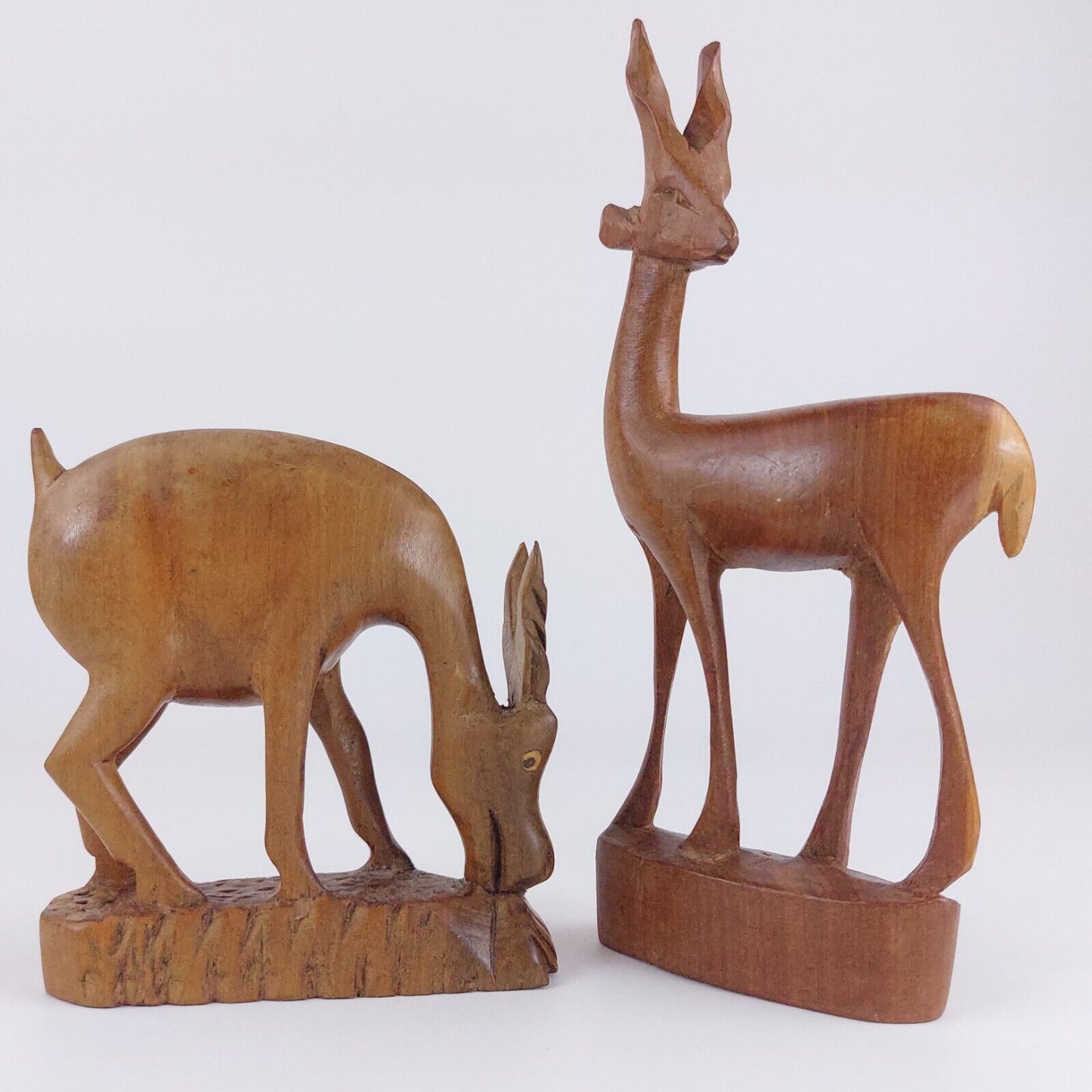 Vintage  2 x Hand Carved African Wood Wooden Antelopes Gazelles Animal Ornament