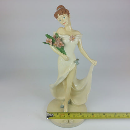 Rare Elegant Vintage Ceramic Figurine, Lady with Flowers, Good Condition