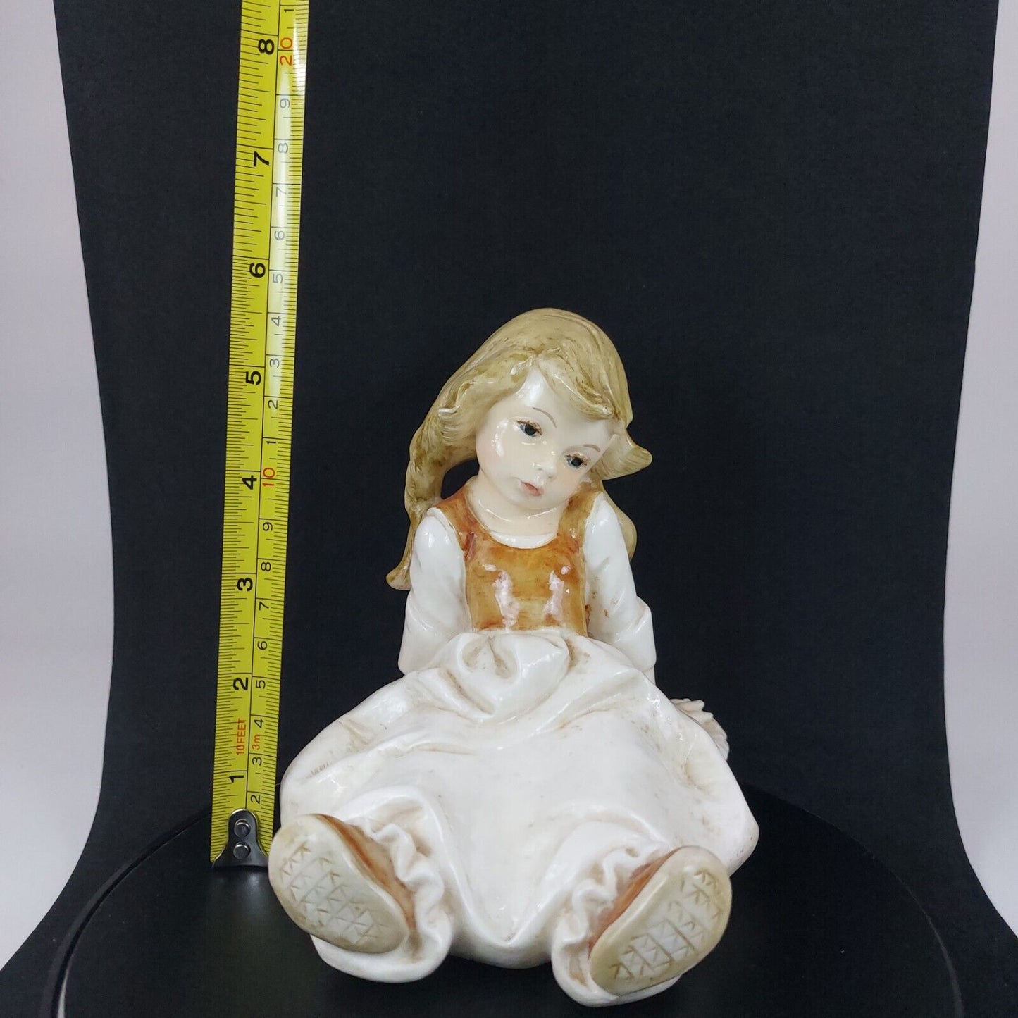 Vintage A. Santini Little Girl Sitting Figurine, Glazed Ceramic, c1950s, 5.6 Inc