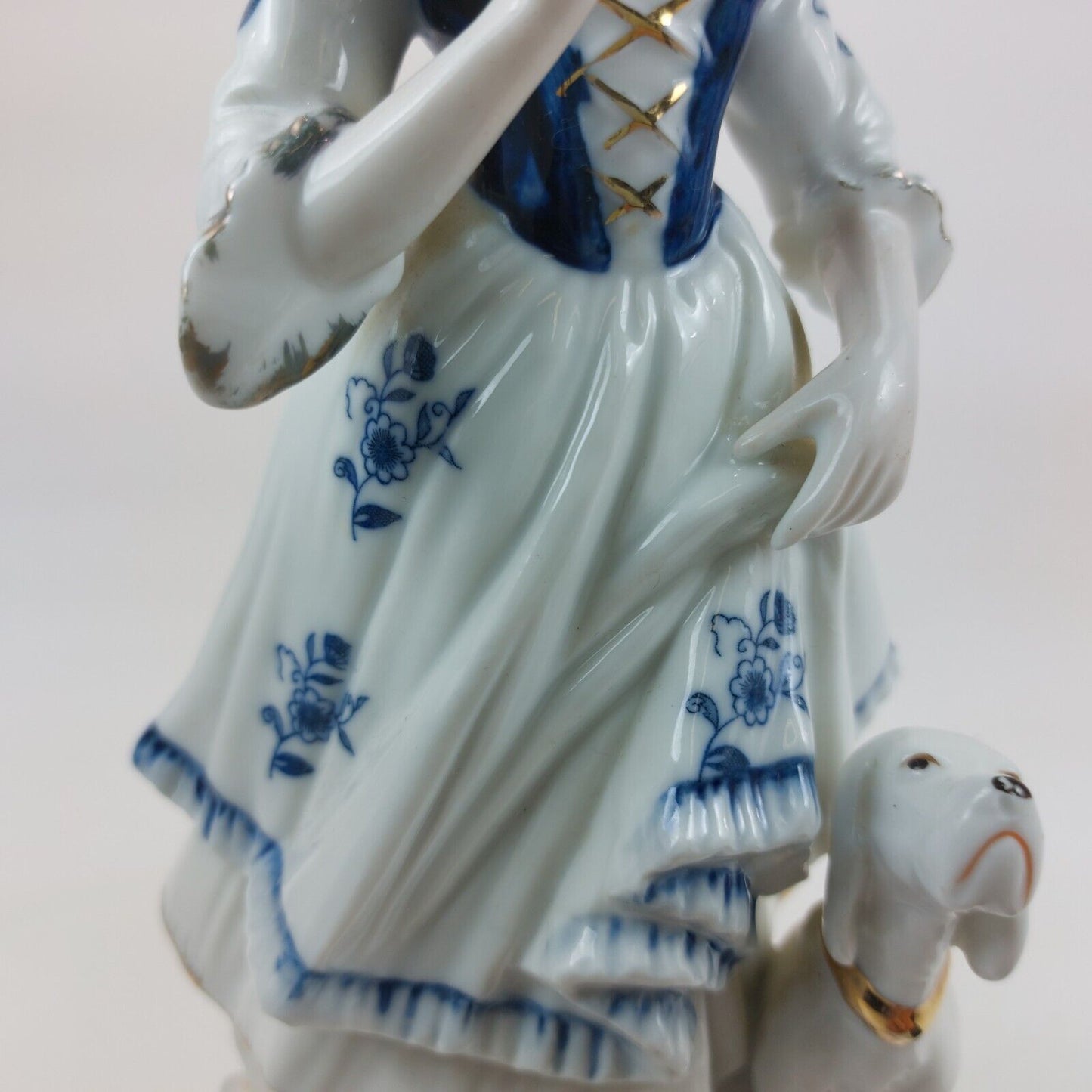 Leonardo Collection Porcelain Lady Figurine with Dog, Blue and White Dress