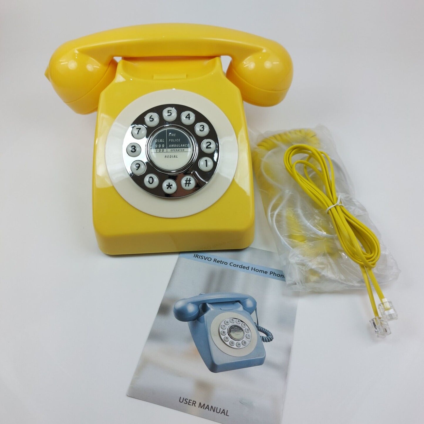 IRISVO RETRO CORDED Home phone, Handset Telephone - Yellow, Brand New, 70s Phone