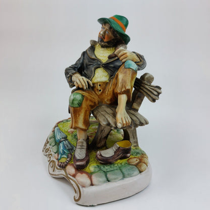 Capodimonte Style Ceramic Figurine of Sitting Man on Bench - Made in Portugal