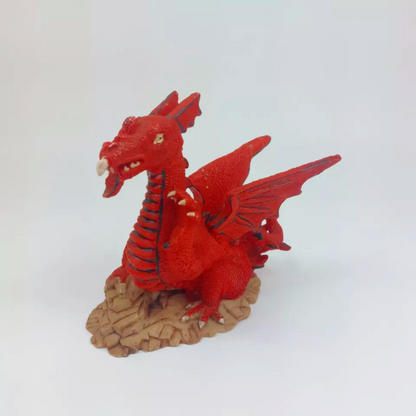 Rare Red Dragon Figurine on Rocky Base - Detailed Fantasy Display Statue