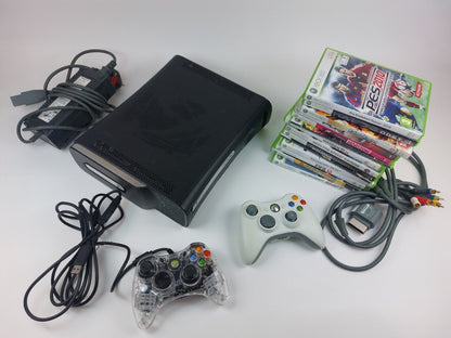 Black XBOX 360 120GB HDD Console With 2 Controllers & 14 Games