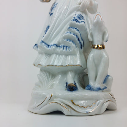 Leonardo Collection Porcelain Lady Figurine with Dog, Blue and White Dress