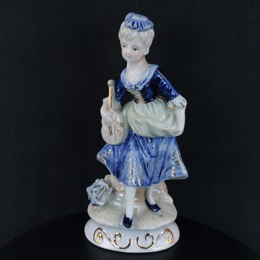 Vintage Foreign Porcelain Figurine,Porcelain Ornament Musician Lady