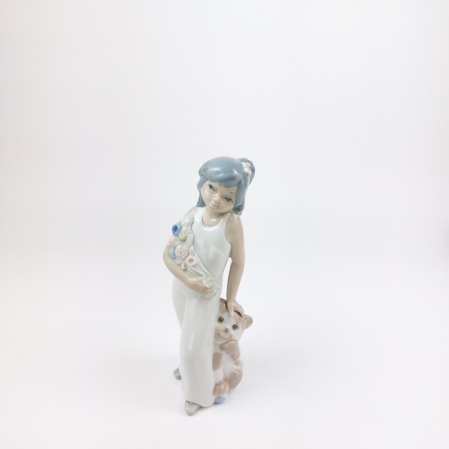 Casades Ceramic Figurine - "Girl with Flowers & Puppy" Made in Spain