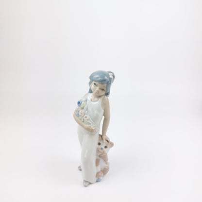 Casades Ceramic Figurine - "Girl with Flowers & Puppy" Made in Spain