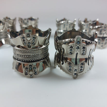 Wallace Silversmiths Nickel & Black Diamond Crystal Napkin Rings-1 Male & 1 Fema