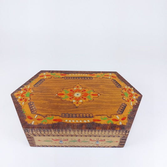 Vintage Bulgarian Hand-Painted Wooden Jewelry Box