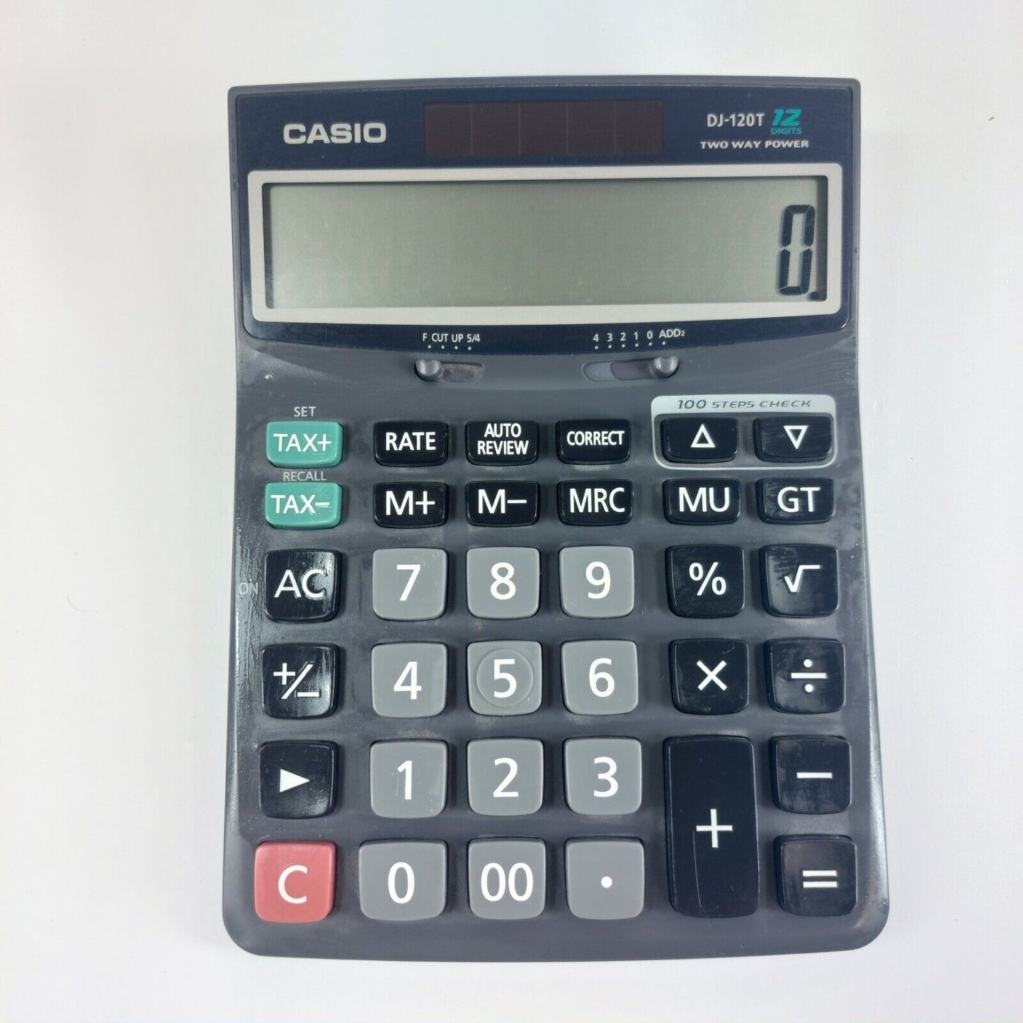 Casio DJ-120T Calculator - 12 Digits, 100 Steps Check, Two Way Power - Solar/Bat