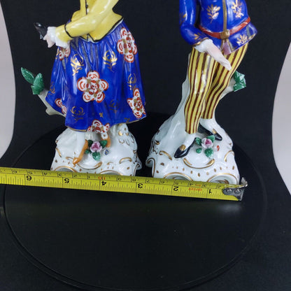 Antique Porcelain Figurines, Woman and Man Dancing, Vibrant Hand-Painted Details