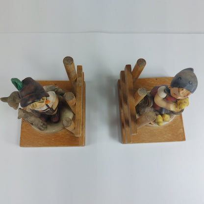 Goebel M.I. Hummel Bookends - Little Goat Herder & Feeding Time Figurines - HUM