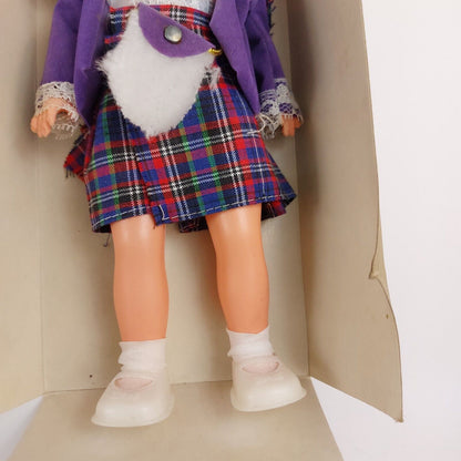 1950s Scottish Argyle Souvenir Girl Doll with Rooted Hair - Vintage Rare, 30 cm