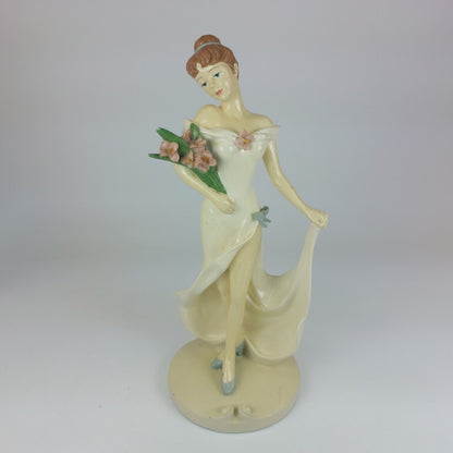 Rare Elegant Vintage Ceramic Figurine, Lady with Flowers, Good Condition