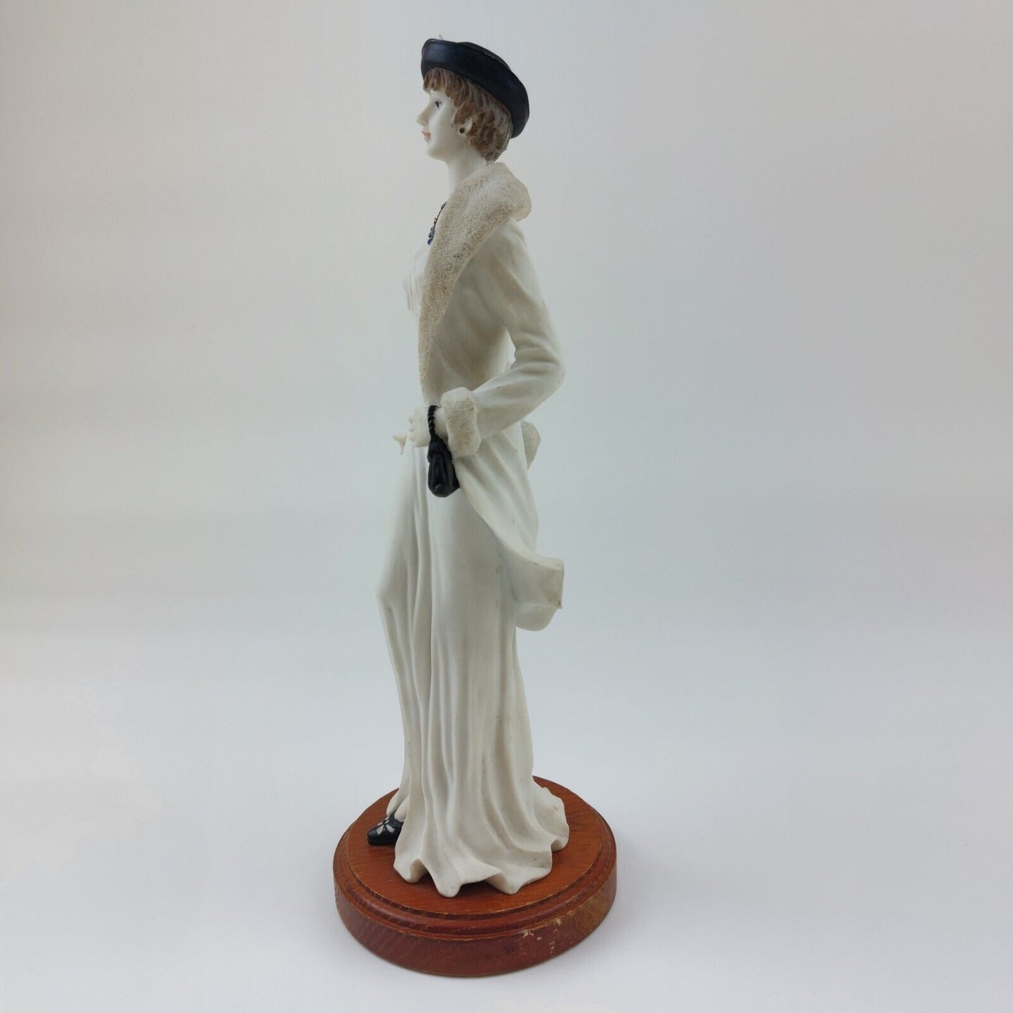 Art Deco Elegant Lady Figurine "Sheila" with Coat, Hat, and Bag - 11.75" - white