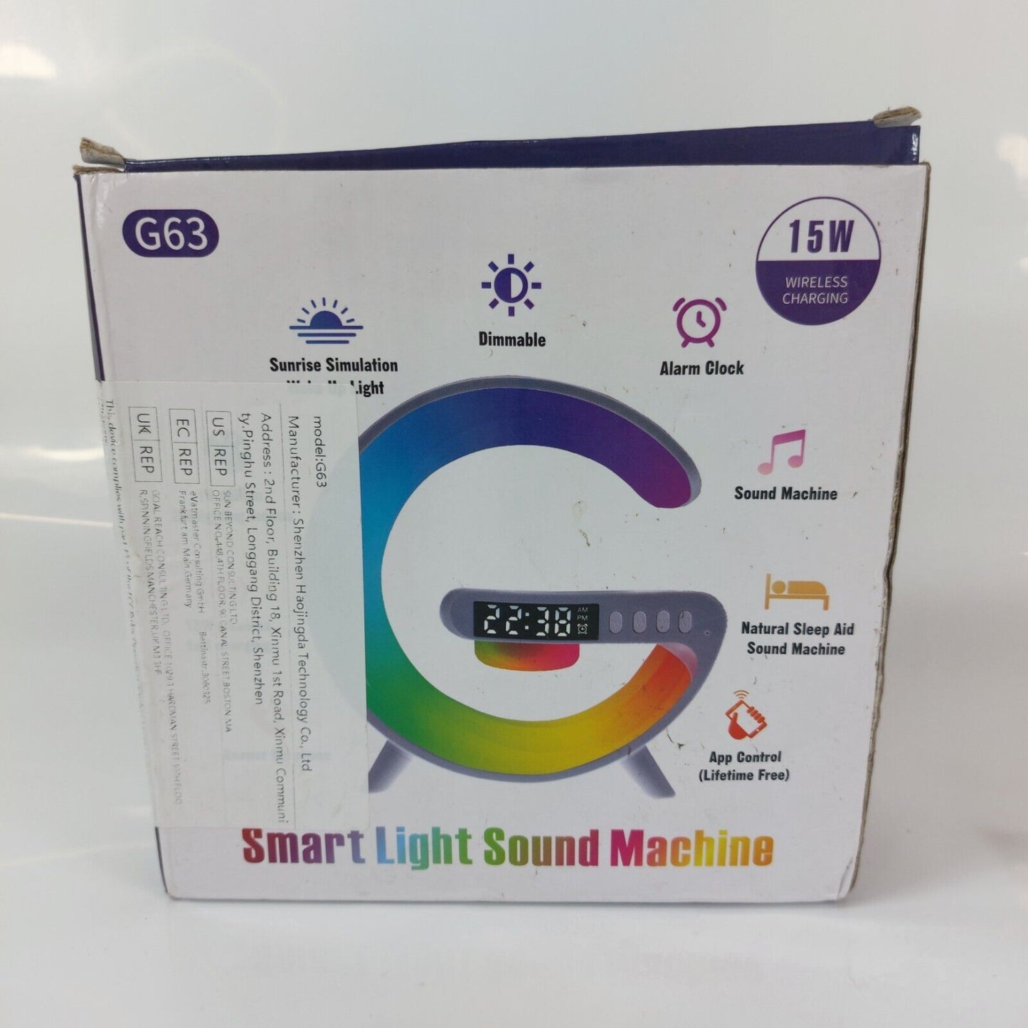 G Smart Light Sound Machine - 4 in 1 Alarm Clock, Wireless Charger, Bluetooth