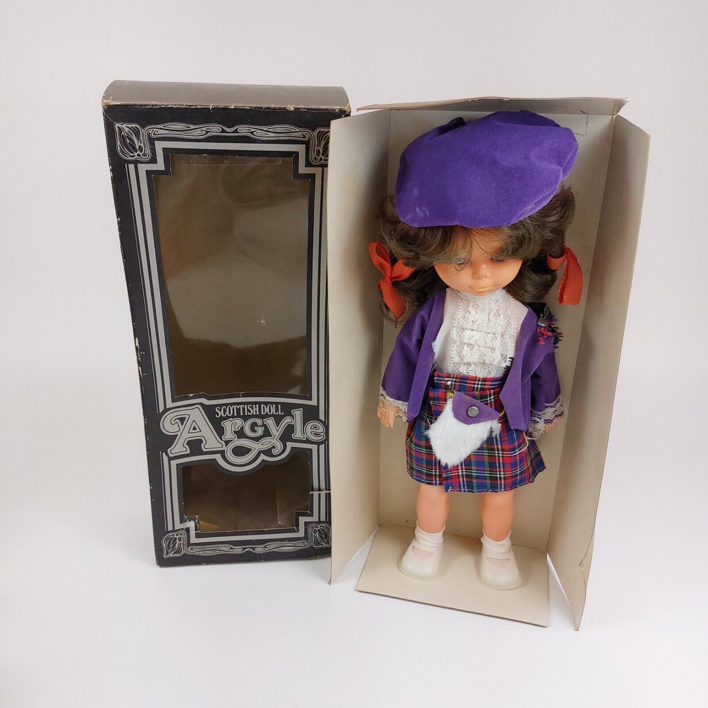 1950s Scottish Argyle Souvenir Girl Doll with Rooted Hair - Vintage Rare, 30 cm