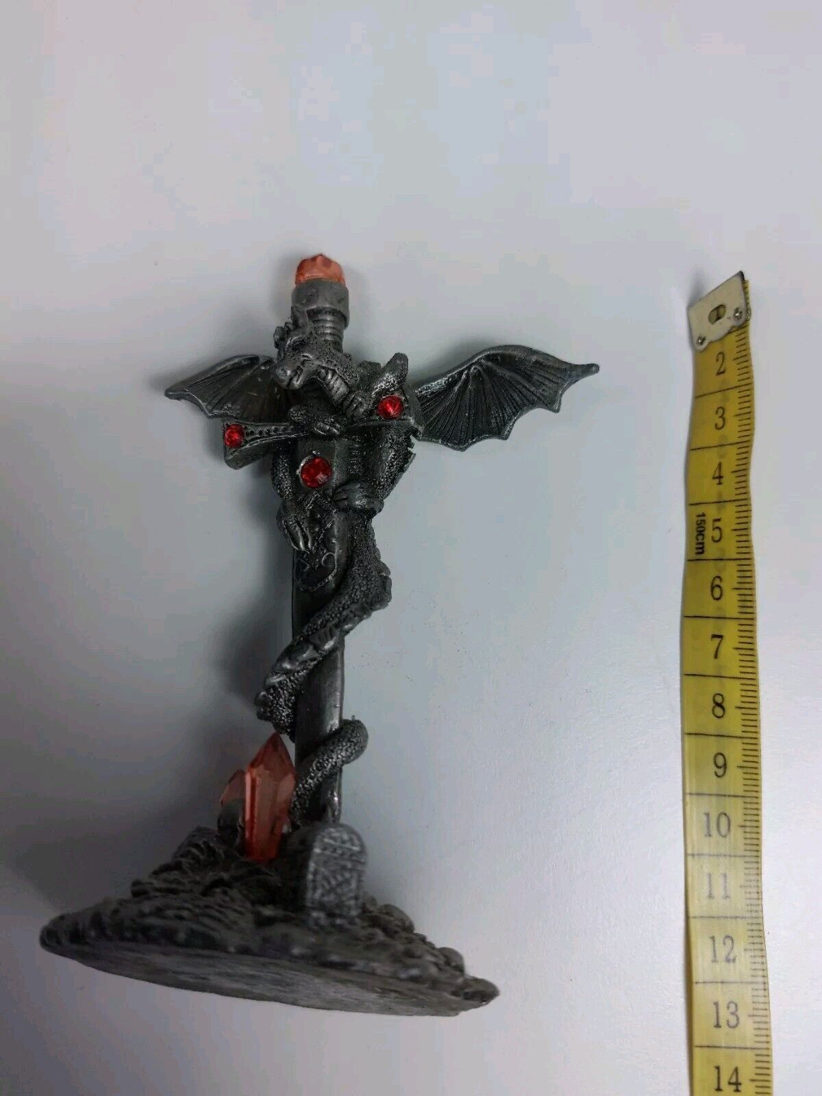 RARE Gothic Dragon Figurine with Gem  Sword - Heavy Metallic Fantasy Collectible