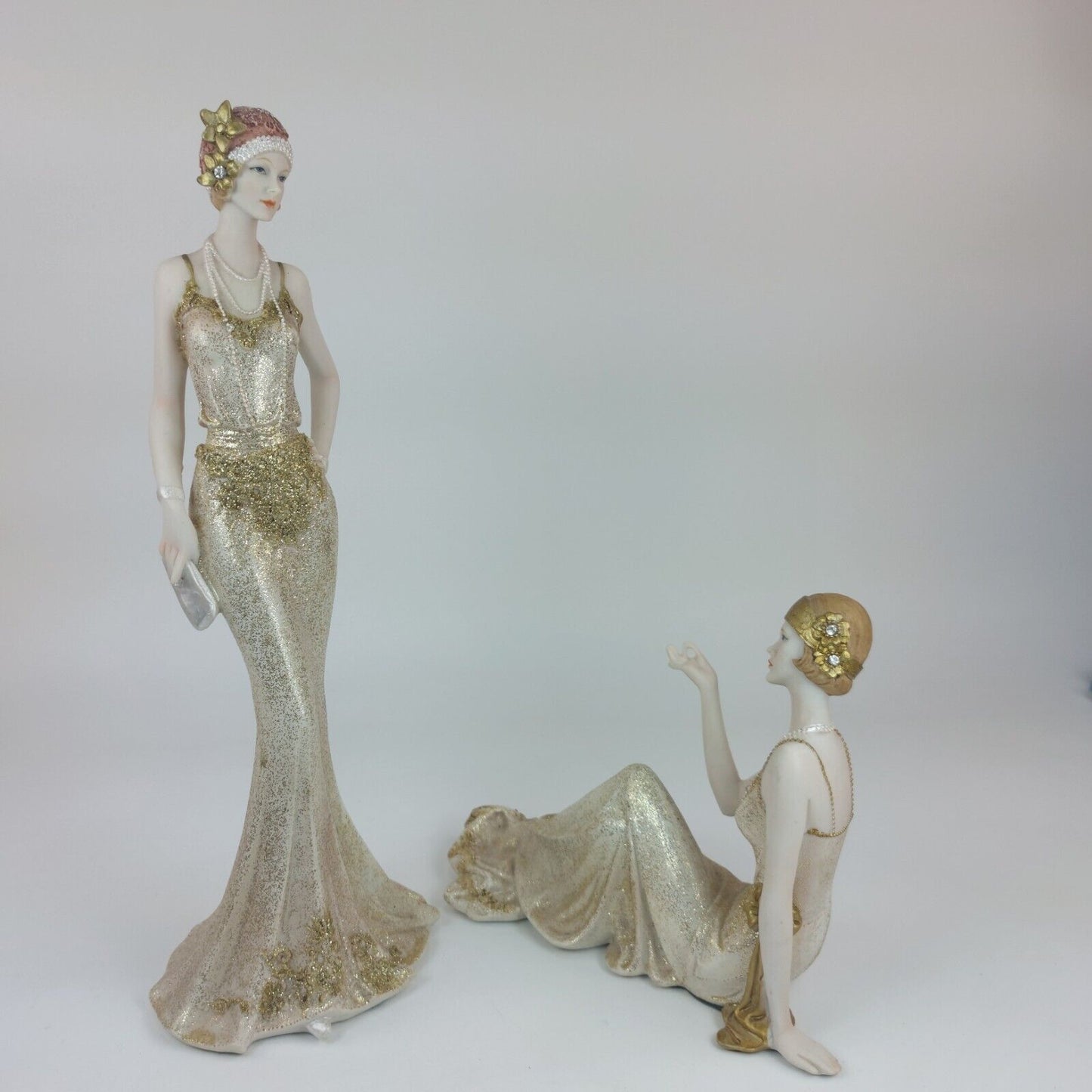 Stunning Art Deco Figurine Broadway Belles Lady Justina Set of 2 - See skirt