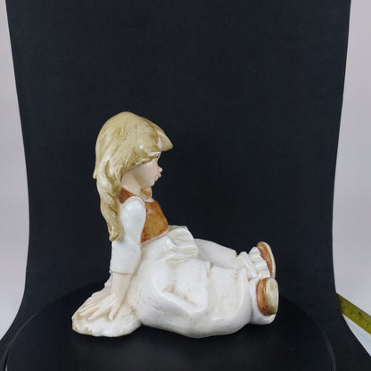 Vintage A. Santini Little Girl Sitting Figurine, Glazed Ceramic, c1950s, 5.6 Inc