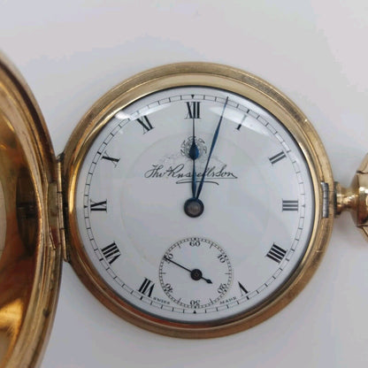 1929 Thomas Russell & Son Full Hunter Pocket Watch, Swiss Movement, Gold Plated