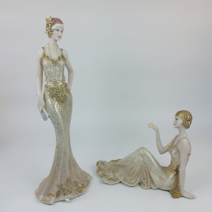 Stunning Art Deco Figurine Broadway Belles Lady Justina Set of 2 - See skirt