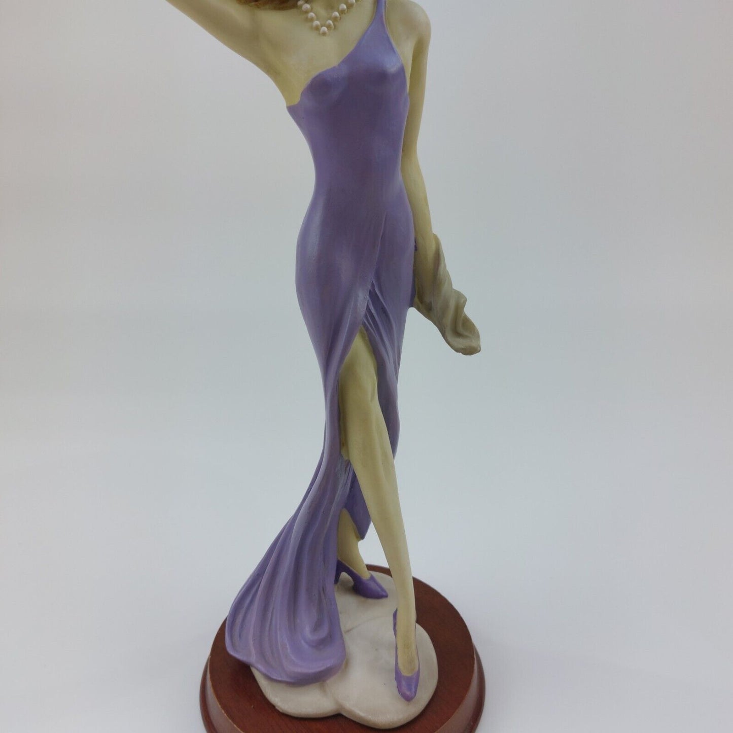 Glamorous Night Figurine - Rare 1990s Collectible in Purple Dress with Wood Base