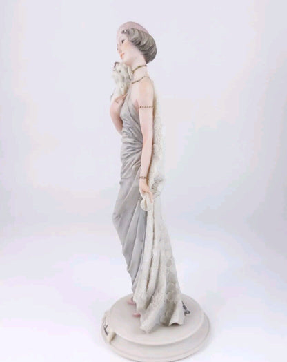 A. Belcari Dear Figurine, Lady with Dog, 1987 Porcelain, 9.5", Italian