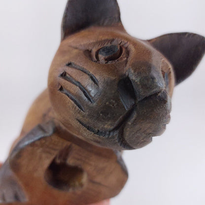 Peeking Cat From 1997 Vintage Hand Carved Wooden Cat Figurine/ Statue/ Ornament