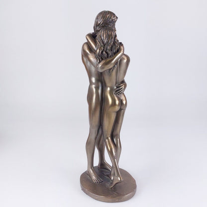 Bronze Effect Resin Embracing Couple Nude Sculpture