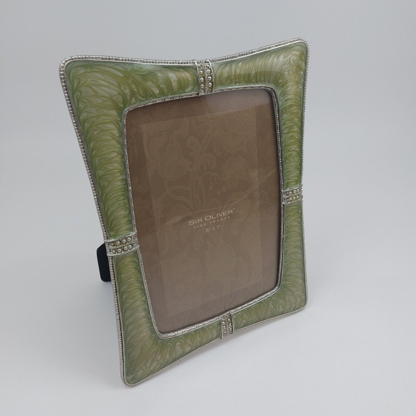 Sir Oliver 5x7 Green Enamel Picture Frame with Rhinestone Accent - Vintage Style