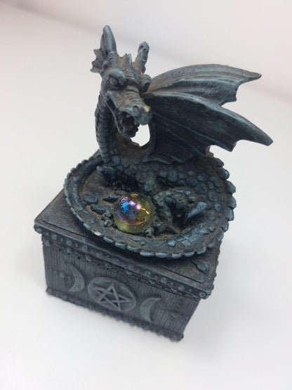 Rare Gothic Dragon Jewelry and Trinket Box -Dark Fantasy-Pentagram, Moon Phases