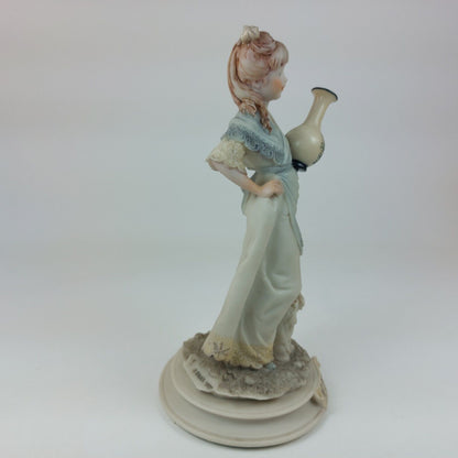 A. Belcari Capodimonte Figurine, Signed 1987, Italian Porcelain Girl with Dog