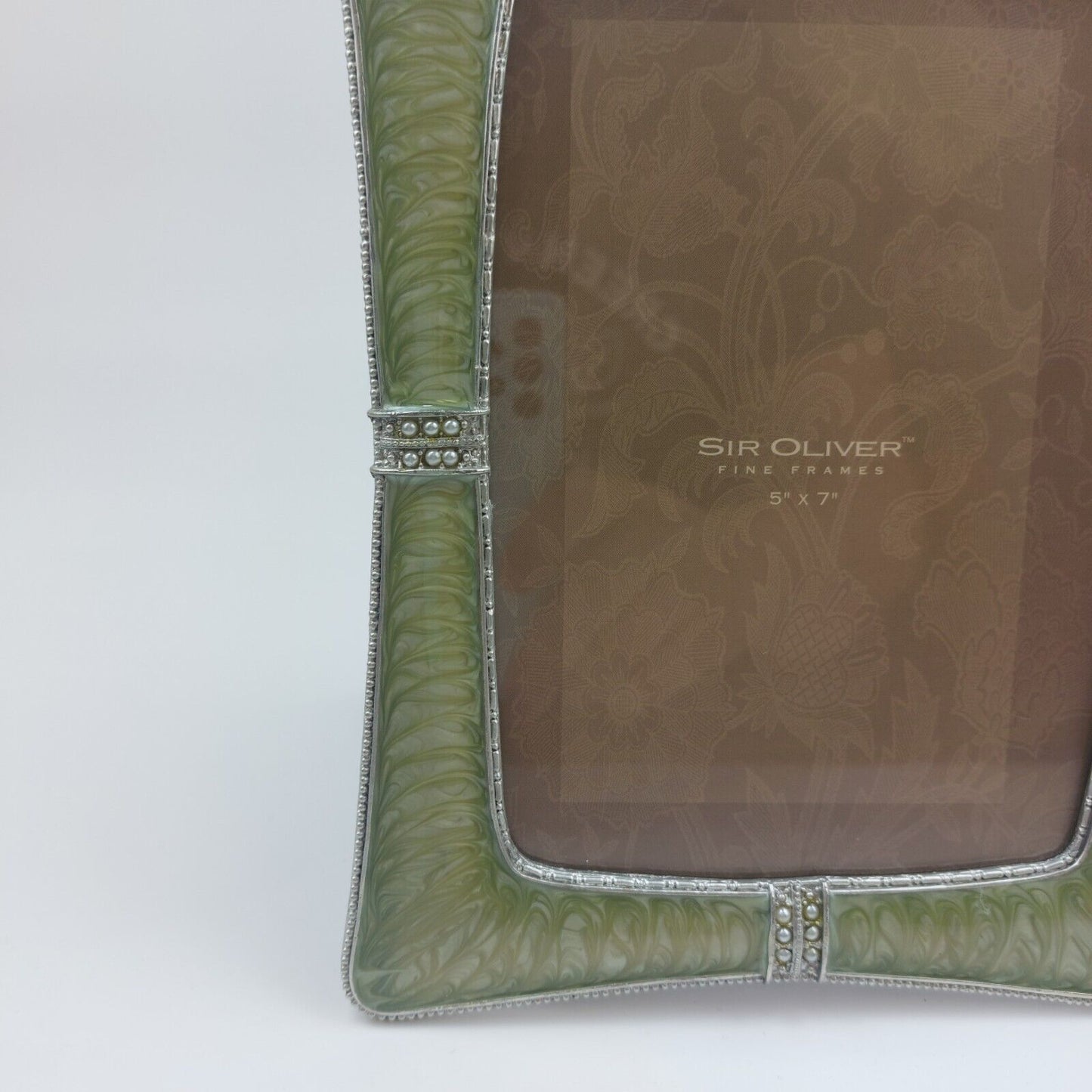 Sir Oliver 5x7 Green Enamel Picture Frame with Rhinestone Accent - Vintage Style