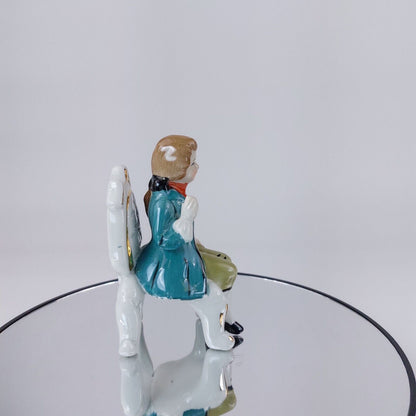 Vintage Porcelain Figurine, Man Seated in Chair, Teal Jacket and Orange Scarf