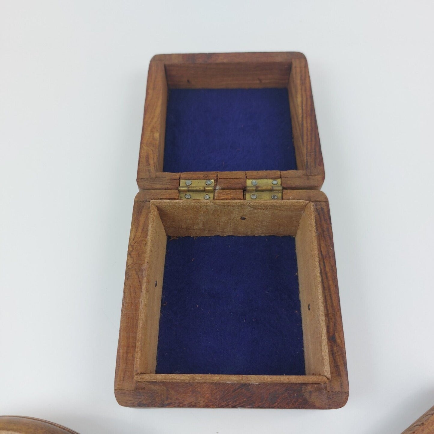 Vintage Hand-Carved Wooden Jewelry Boxes - Set of 3, Intricate Designs