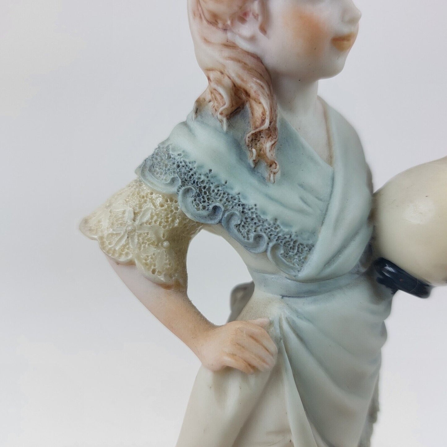 A. Belcari Capodimonte Figurine, Signed 1987, Italian Porcelain Girl with Dog