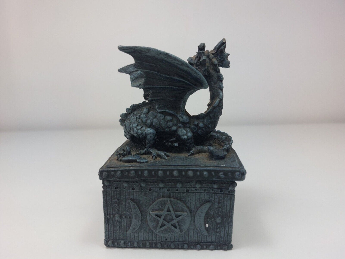 Rare Gothic Dragon Jewelry and Trinket Box -Dark Fantasy-Pentagram, Moon Phases